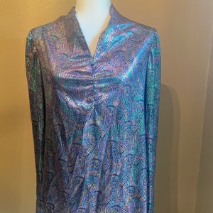 Totally 80’s Vintage Lame Teal Rainbow Mermaid Print 1980’s Shirt |  Size Small/X-Small