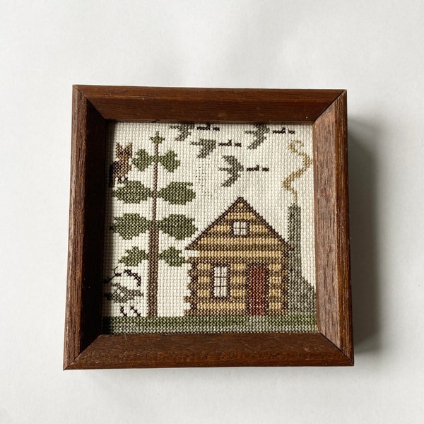 Vintage Cabin Cross Stitch Wall Hanging | Cabin Decor
