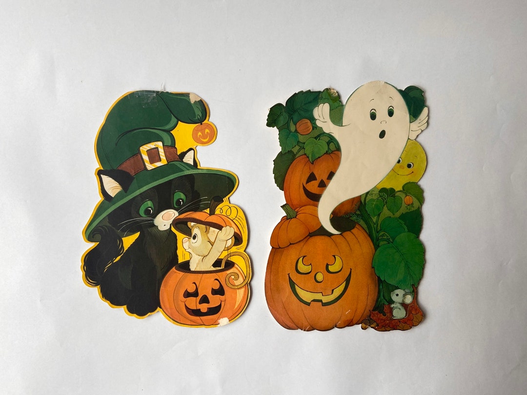 80s Halloween Diecut Decorations Vintage Halloween Cardboard Etsy