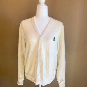 Vintage Izod Cardigan | Size Small | Cream Izod Embroidered Crest Cardigan Sweater