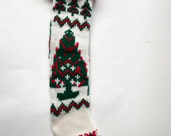 Beautiful Vintage Knit Christmas Tree Stocking
