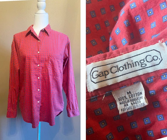 Vintage Gap Clothing Co. Red Button Up Blouse Shi… - image 1