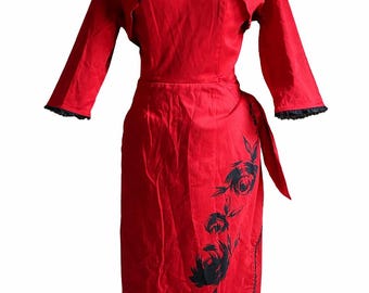 Deadly Dames Pin Up Red Floral Dress & Jacket | Size Medium