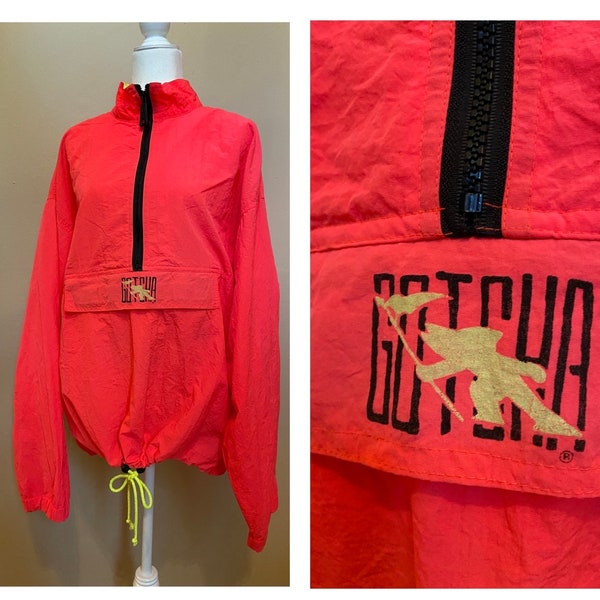 Vintage Neon GOTCHA Pink Windbreaker Surf Coat Jacket | Size Large