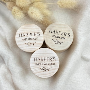 Baby Erinnerungsbox, personalisierte Geschenke zur Geburt, 3er-Set Naturprodukte, personalisierte Boho-Dekoration aus Holz mit Babynamen