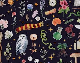Wizard Herbology Wallpaper - Magical Botanical Print, Enchanted Garden Decor, Mystical Wizard Art, Fantasy Home Decor