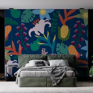 Floral Colorful wallpaper Mural Peel and Stick wallpaper,Removable wallpaper,Renter Friendly,safe for baby,accent wall,nursery room,