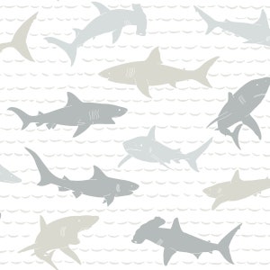Shark Charades Teal Wallpaper Prepasted | Verwijderbaar behang | Huurder vriendelijk | accentmuur | Wasbaar behang | veilig voor kinderbehang