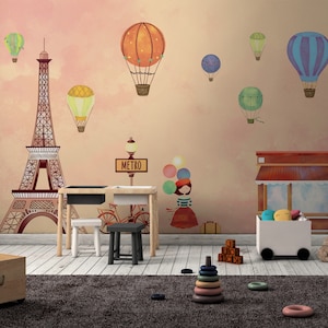 Peach Eiffel Tower wallpaper Mural Peel and Stick wallpaper,Removable wallpaper,Renter Friendly,safe for baby,accent wall,nursery room,