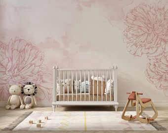 Pink Marigold Floral wallpaper Mural Peel and Stick wallpaper,Removable wallpaper,Renter Friendly,safe for baby,accent wall,nursery room