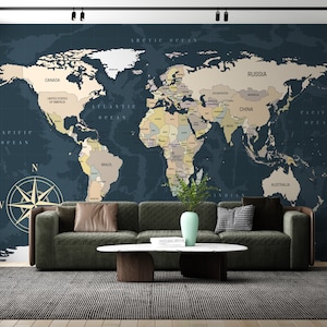 Geographisch genaue Weltkarte Wandbild Peel and Stick Tapete, abnehmbare Tapete, mieterfreundlich, sicher für Baby, Akzentwand, Kinderzimmer