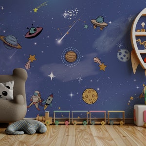 Space and Galaxy wallpaper Mural Peel and Stick wallpaper,Removable wallpaper,Renter Friendly,safe for baby,accent wall,nursery room,