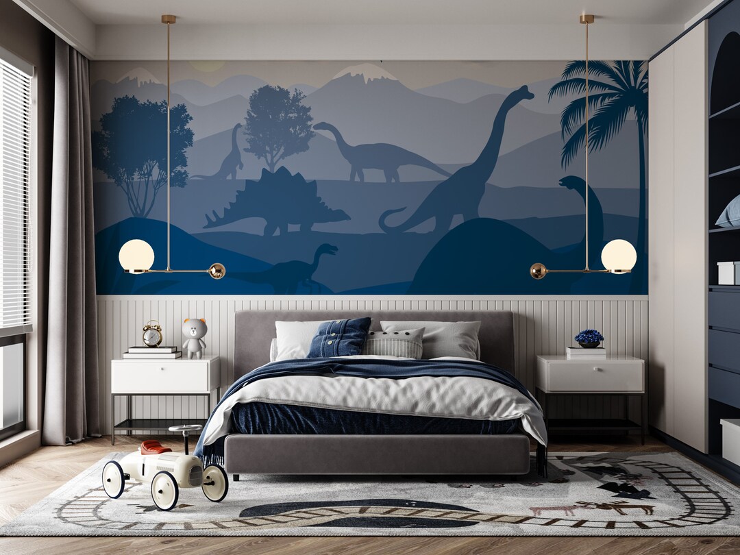 Blue Dinosaur Wallpaper Mural Peel and Stick Wallpaper,removable Wallpaper,renter Friendly,safe ...