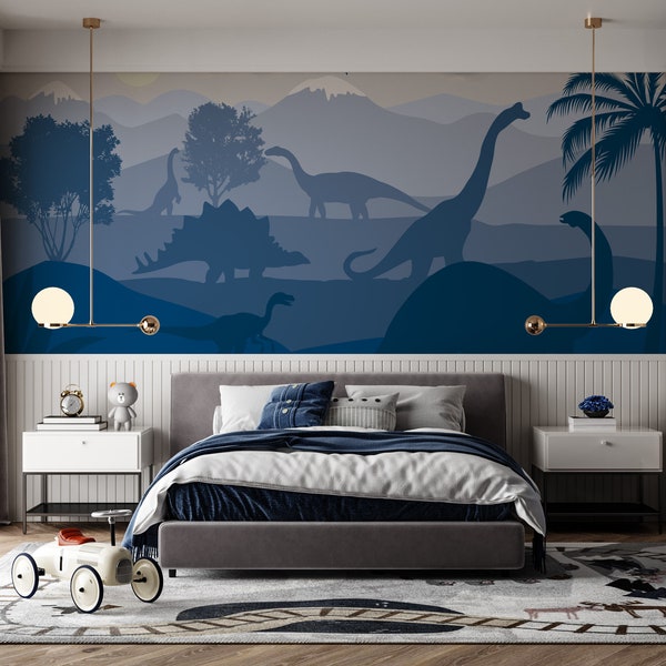 Blue Dinosaur wallpaper mural Peel and Stick wallpaper,Removable wallpaper,Renter Friendly,safe for baby,accent wall,nursery room,for kids