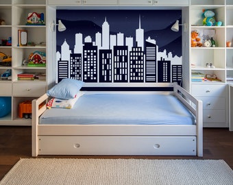 City Blue wallpaper Mural Peel and Stick wallpaper,Removable wallpaper,Renter Friendly,safe for baby,accent wall,nursery room,