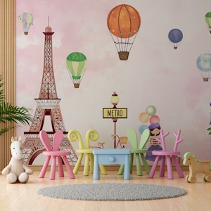Pink Eiffel Tower wallpaper Mural Peel and Stick wallpaper,Removable wallpaper,Renter Friendly,safe for baby,accent wall,nursery room,