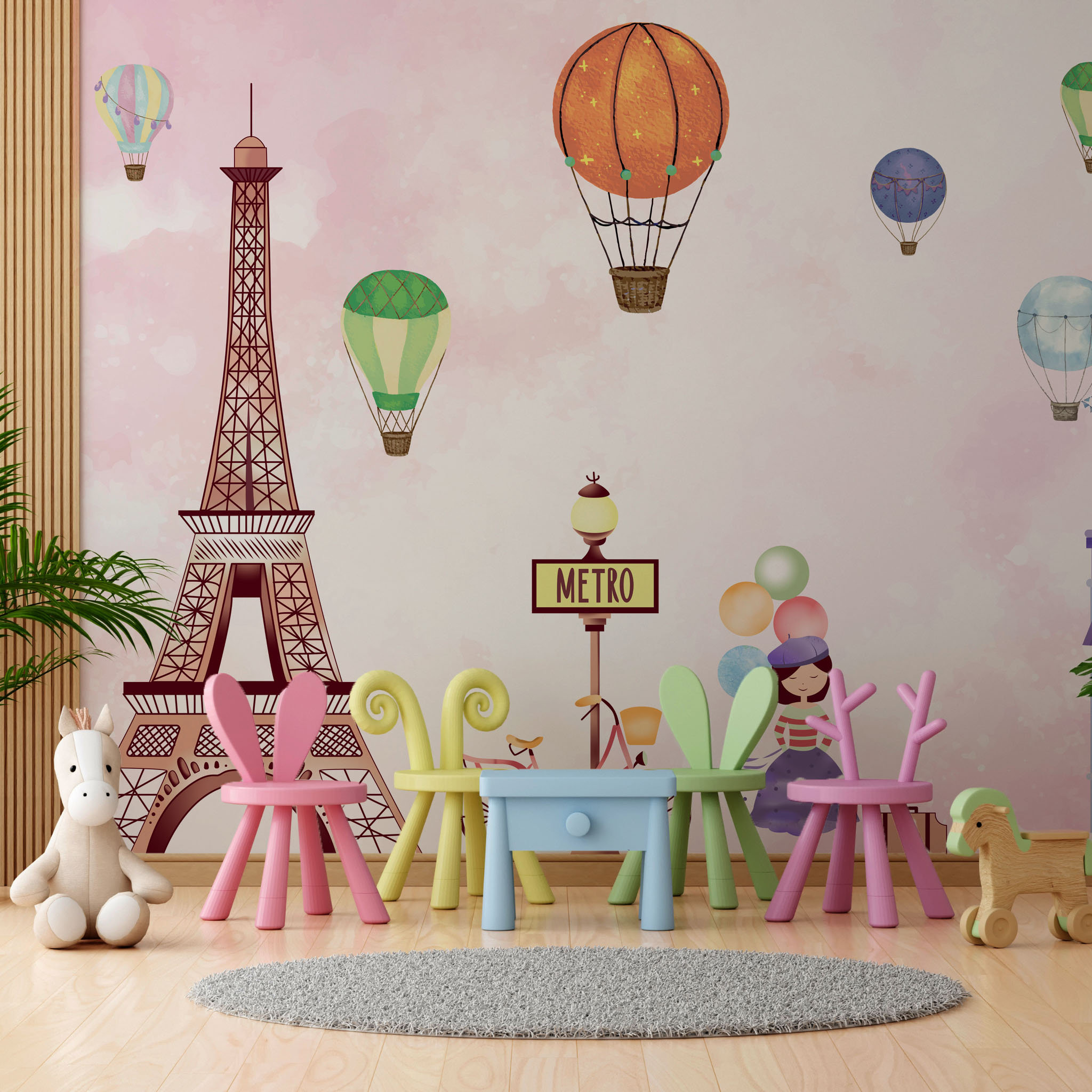 Eiffel tower with pink heart love wall mural  TenStickers