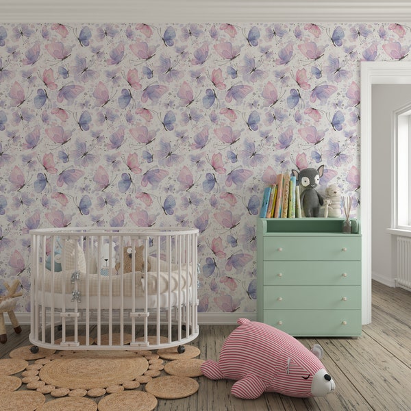 Butterflies Pink Purple wallpaper for bedroom nuresery room kids room aesthetic wallpaper for kids