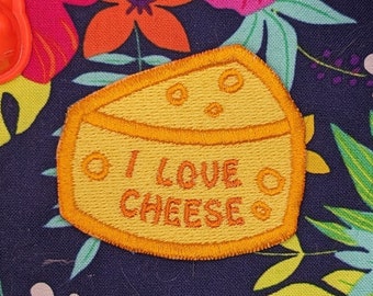 I Love Cheese Machine Embroidered Patch, Cheesy, Cheddar Cheese Wedge, Iron On, Sew On Patch for Clothes, Backpacks, Hats, Bags, Jackets