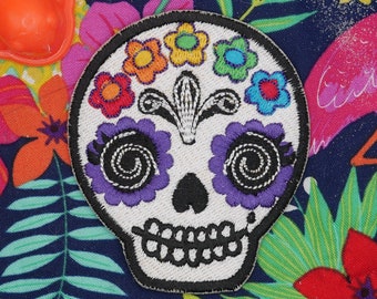 Sugar Skull Bunter gestickter Aufnäher, Tag der Toten inspiriert Sew On Patch für Jacken, Rucksäcke, Hüte, Jeans