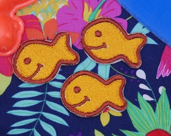 Goldfish Snack Embroidered Patch, (3) small orange fish or (1) large orange fish or (4) small rainbow fish, Iron On, Sew On Patches