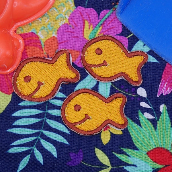 Goldfish Snack Embroidered Patch, (3) small orange fish or (1) large orange fish or (4) small rainbow fish, Iron On, Sew On Patches