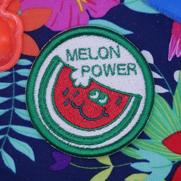 Melon Power Watermelon Embroidered Patch Scratch N Sniff Sticker Inspired, Iron On, Sew On Patch for Clothes, Backpacks, Hats, Bags