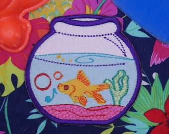 Goldfish Bowl Machine Embroidered Patch Sew on Embroidered Accessory for Clothes, Backpacks, Hats, Bags