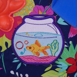 Goldfish Bowl Machine Embroidered Patch Sew on Embroidered Accessory for Clothes, Backpacks, Hats, Bags