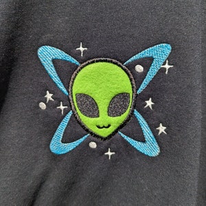 Cute Alien Extraterrestrial Embroidered Pullover Hoodie, Heavy Cotton/Polyester Blend, Front Chest Embroidery, Cosmic Martian Sweater