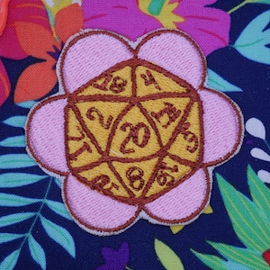 D20 Flower Machine Embroidered Patch Sew On Patch for Clothes, Backpacks, Hats, Bags