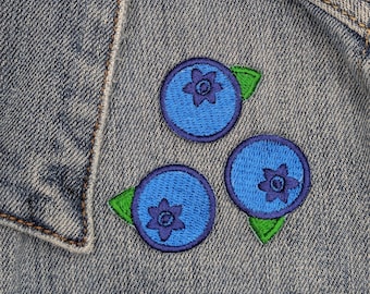 Blueberry patches, set of three.  Cute and tiny machine embroidered patches for clothing, bags, backpacks, hats and jackets.