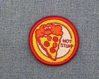 Hot Stuff Pizza Machine Embroidered Badge Scratch N Sniff Sticker Inspired Iron On Sew On Patch for Clothes, Backpacks, Hats, Bags