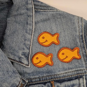 Goldfish Snack Embroidered Patch, (3) small orange fish or (1) large orange fish or (4) small multi colored fish