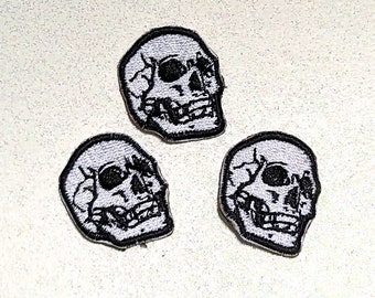 Three Small Human Skulls Machine Embroidered Patchs, Set of (3), Iron On Sew On Patch for Clothes, Backpacks, Hats, Bags, Jackets