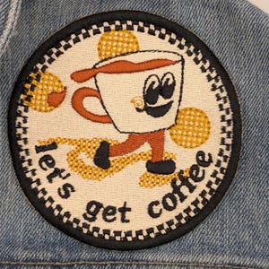 Coffee embroidered patch  sew onto hats, bags, jackets and clothing