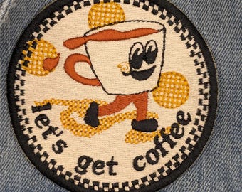Kaffee - gestickter Aufnäher zum Aufnähen auf Taschen, Jacken, Mützen und Kleidung