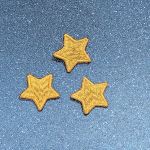 Three Cute Small Golden Stars Machine Embroidered Patchs, Set of (3), Iron On, Sew On Patch for Clothes, Backpacks, Hats, Bags, Jackets