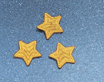 Three Cute Small Golden Stars Machine Embroidered Patchs, Set of (3), Iron On, Sew On Patch for Clothes, Backpacks, Hats, Bags, Jackets