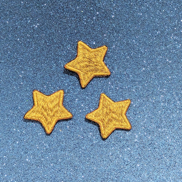 Drei süße Kleine Goldene Sterne Maschine Gestickte Aufnäher, 3er-Set, Aufnäher zum Aufbügeln, Aufnäher für Kleidung, Rucksäcke, Hüte, Taschen, Jacken