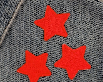 Star embroidered patch   Set of three neon watermelon small stars   Sew onto hats, totes, jackets and clothing