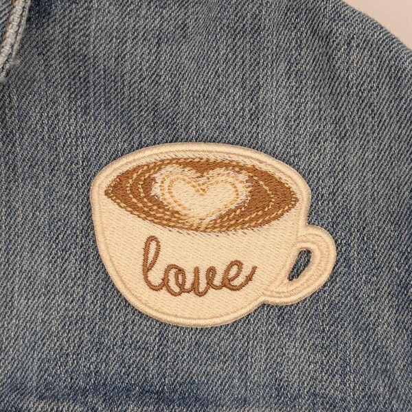 latte cup embroidered patch  Gift for coffee lover   Sew onto hats, bags, clothing, and jackets