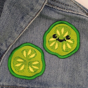 Kawaii pickle slice machine embroidered patch    Sew on to hats, bags, jackets and clothing