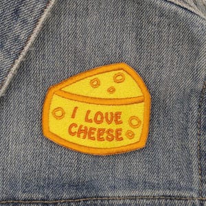 I Love Cheese embroidered patch   Gift for cheese lover  sew onto hats, bags, clothing, and jackets