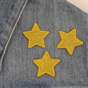 Three Cute Small Golden Stars Machine Embroidered Patchs, Set of (3) Sew On Patch for Clothes, Backpacks, Hats, Bags, Jackets