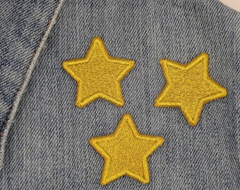 Three Cute Small Golden Stars Machine Embroidered Patchs, Set of (3) Sew On Patch for Clothes, Backpacks, Hats, Bags, Jackets