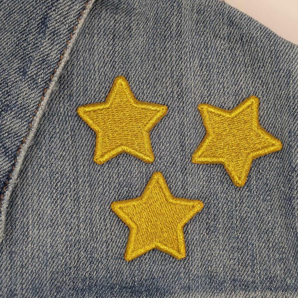 Drie schattige kleine gouden sterren machinaal geborduurde patches, set van (3) opnaaibare patch voor kleding, rugzakken, hoeden, tassen, jassen