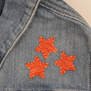 Fire orange star embroidered patches  Set of three variegated orange small stars   Sew  onto hats, bags, clothing and jackets