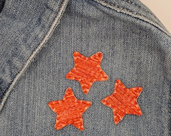Fire orange star embroidered patches  Set of three variegated orange small stars   Sew  onto hats, bags, clothing and jackets