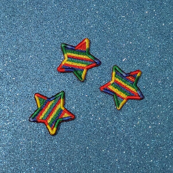 Three Cute Small Colorful Rainbow Star Embroidered Patches, Set of (3), Iron On, Sew On Patch for Clothes, Backpacks, Hats, Bags, Jackets